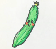 超萌手绘蔬菜卡通画 绿色健康的黄瓜，快来一起和我画吧！